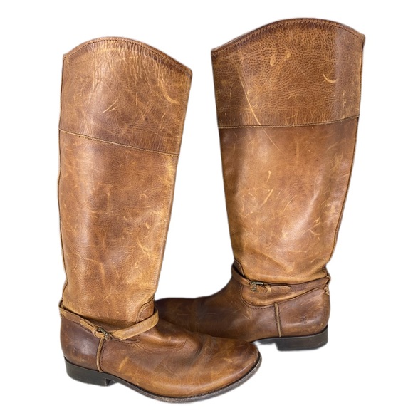 Melissa FRYE Tall Seam Pull On Riding Boots Full Grain Leather Boot Curved Top - Picture 6 of 14